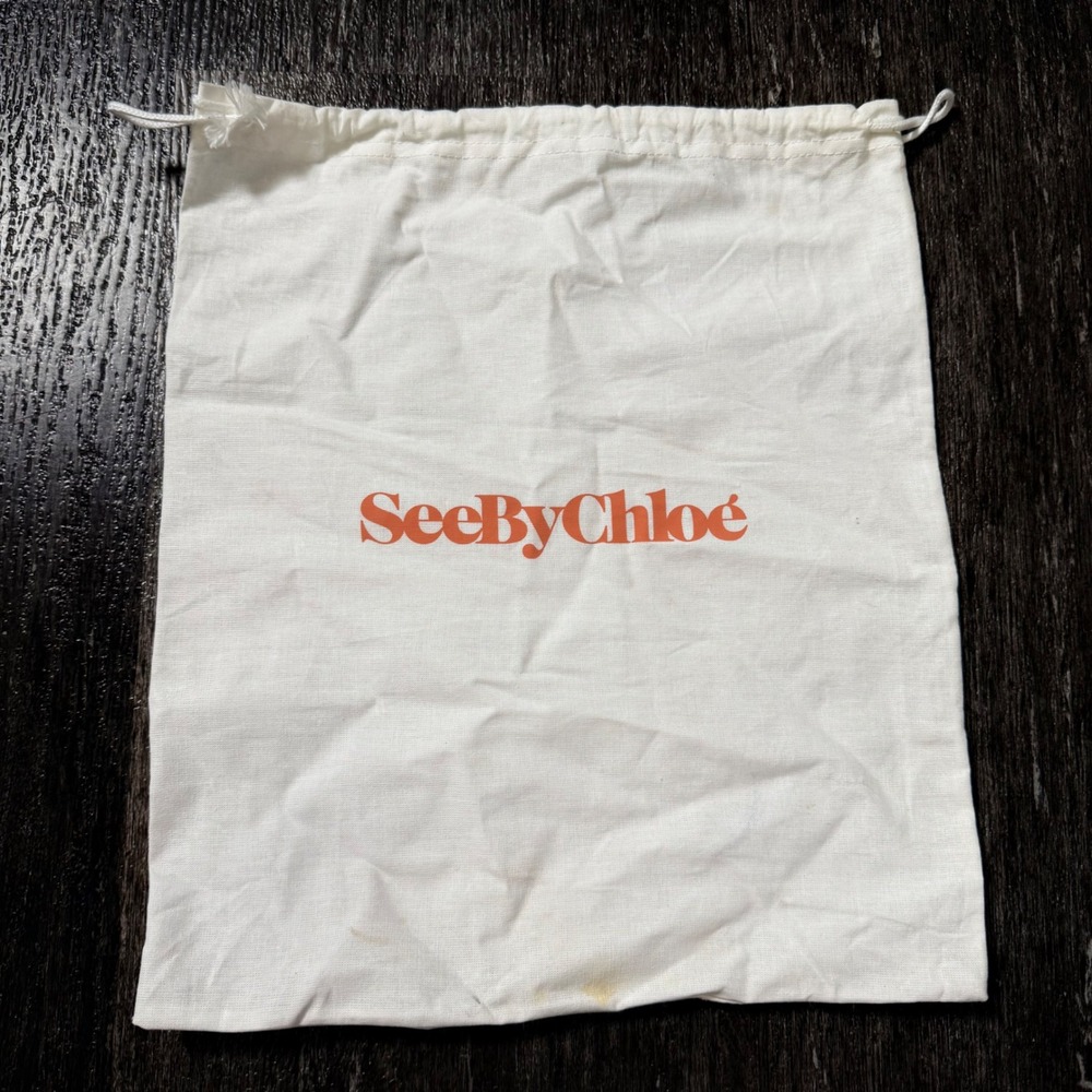 See By Chloe Dust Bag Women OS White Orange Logo Cotton Drawstring Storage Pouch
